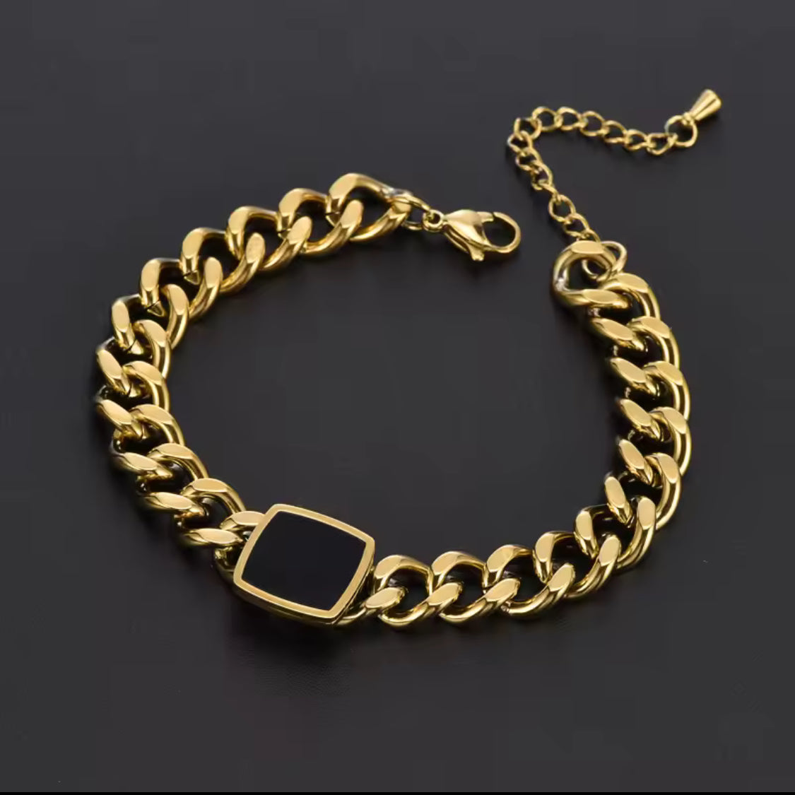 Elegant Black Square Bracelet & Ring Set