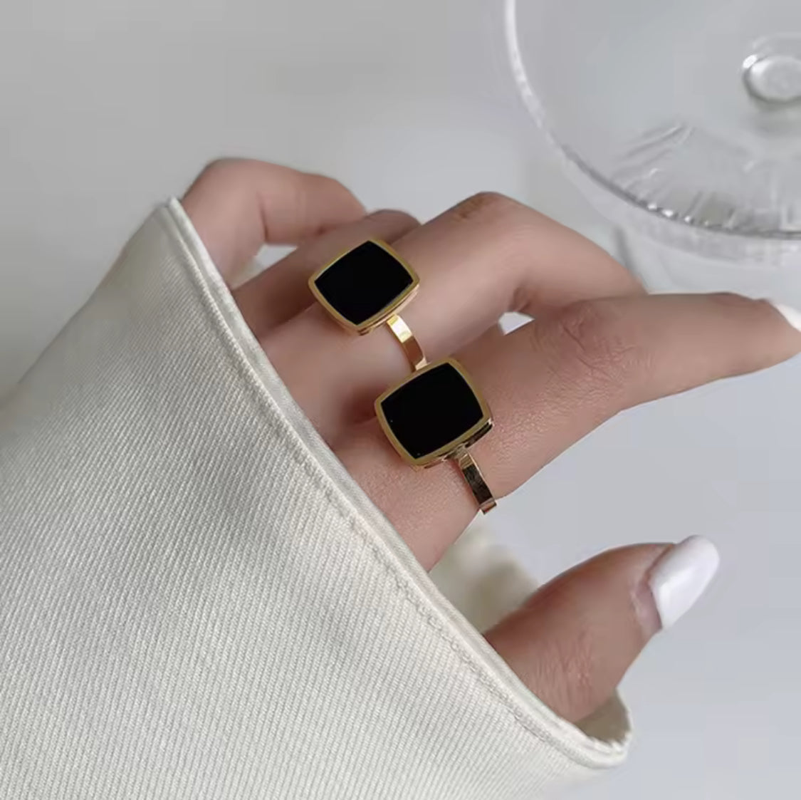 Elegant Black Square Bracelet & Ring Set