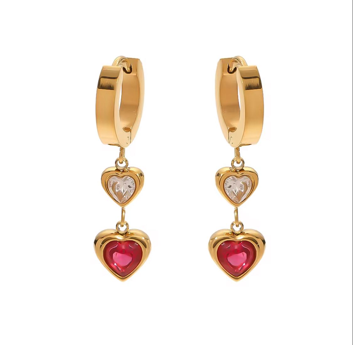 Double Hearts Pendants Huggie Earrings