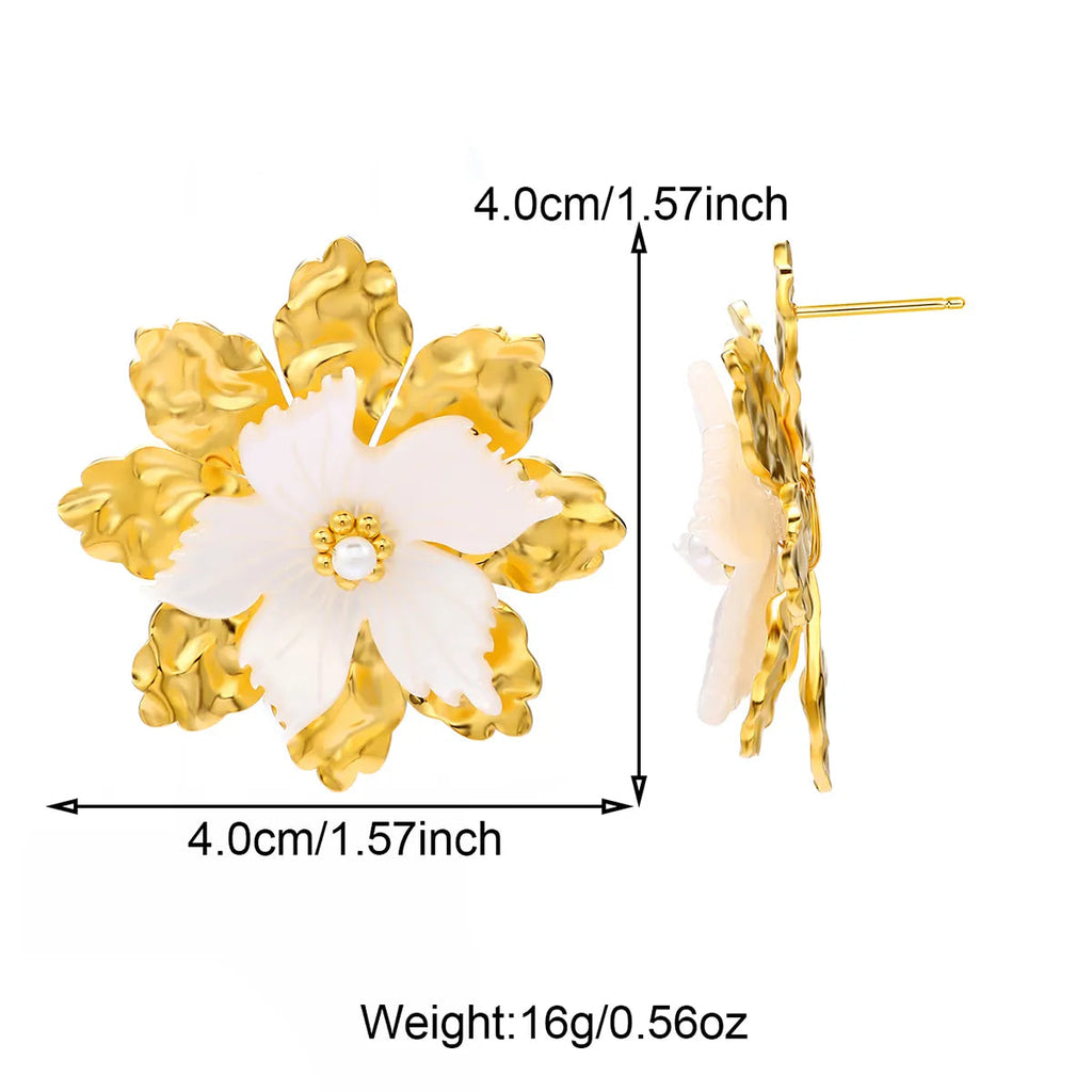 Golden Shell Flower Stud Earrings