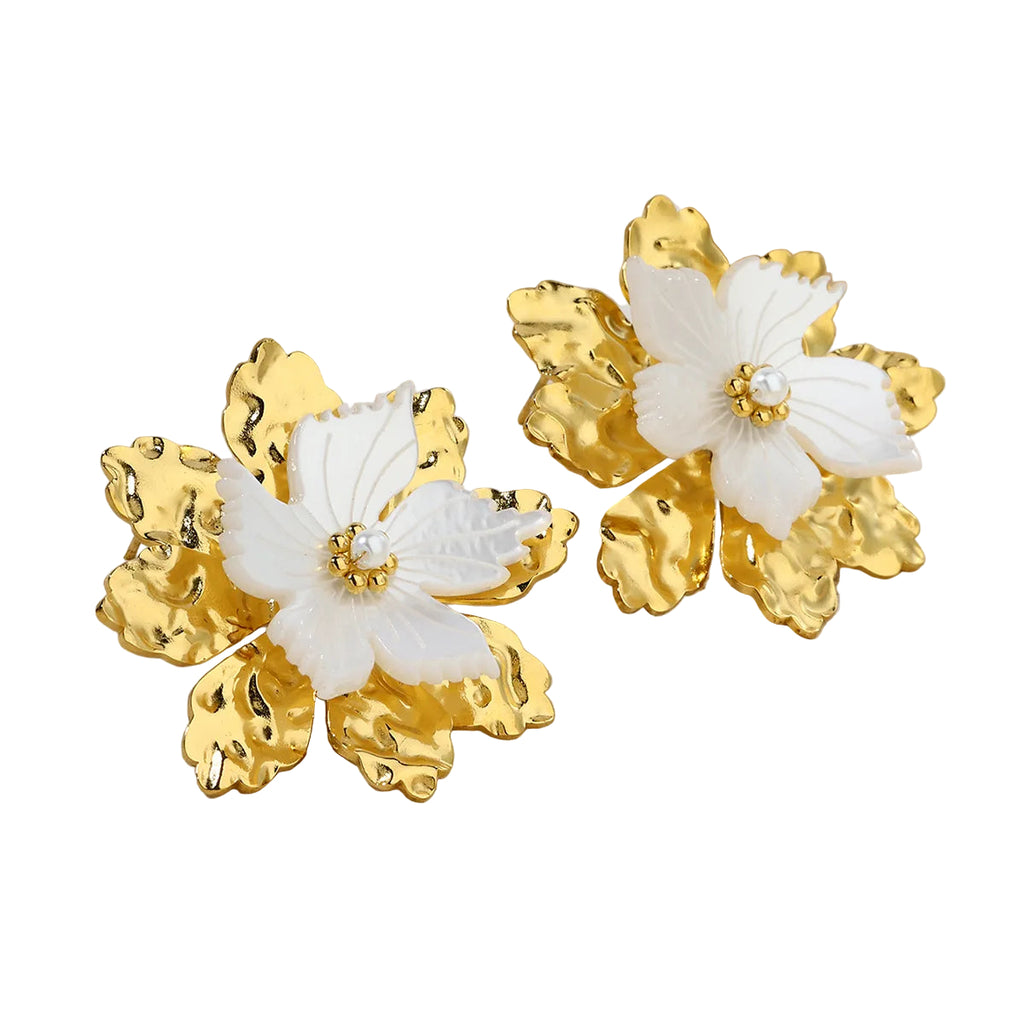Golden Shell Flower Stud Earrings