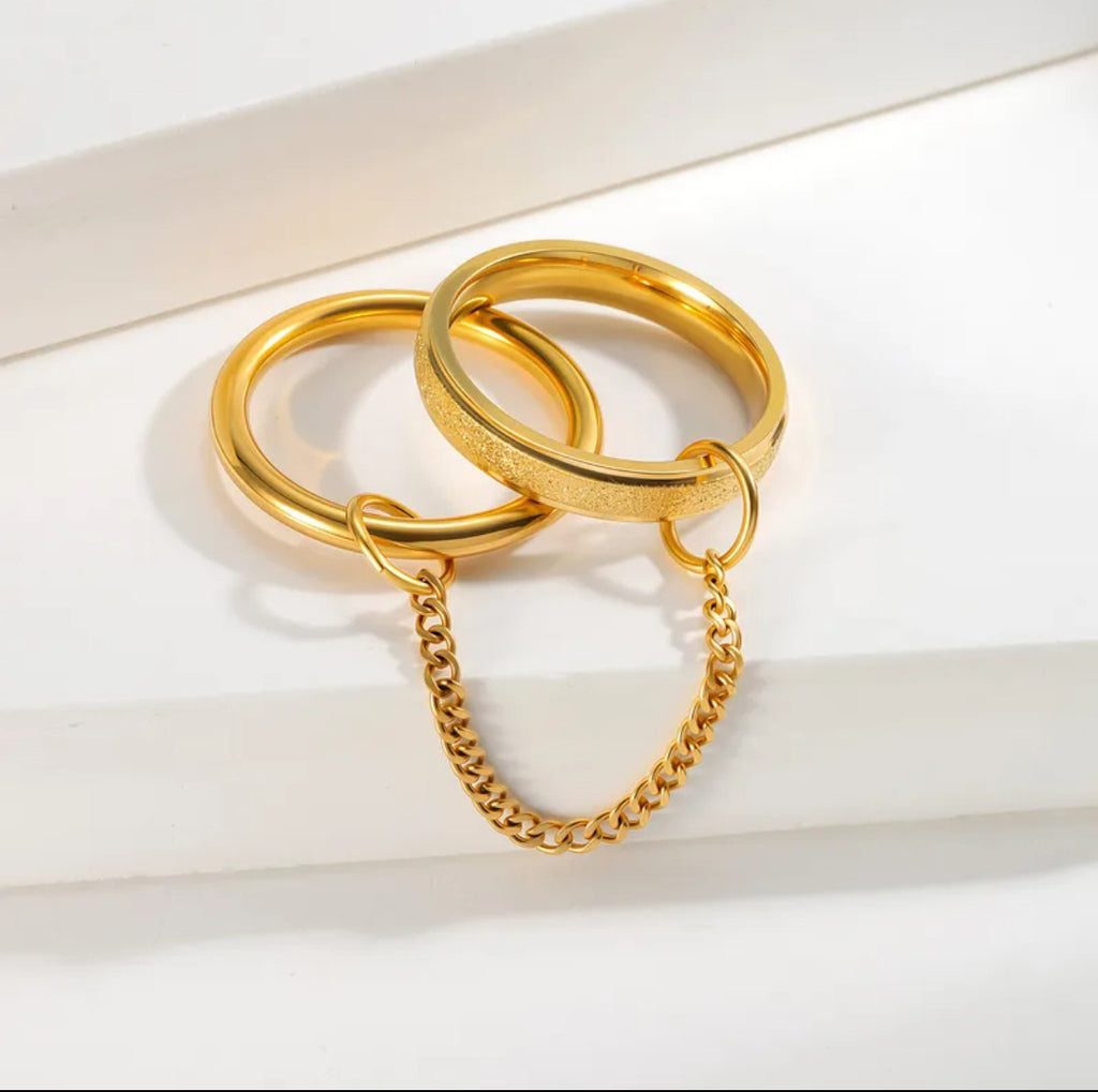 Aude Double Chain Ring  Gold & Silver