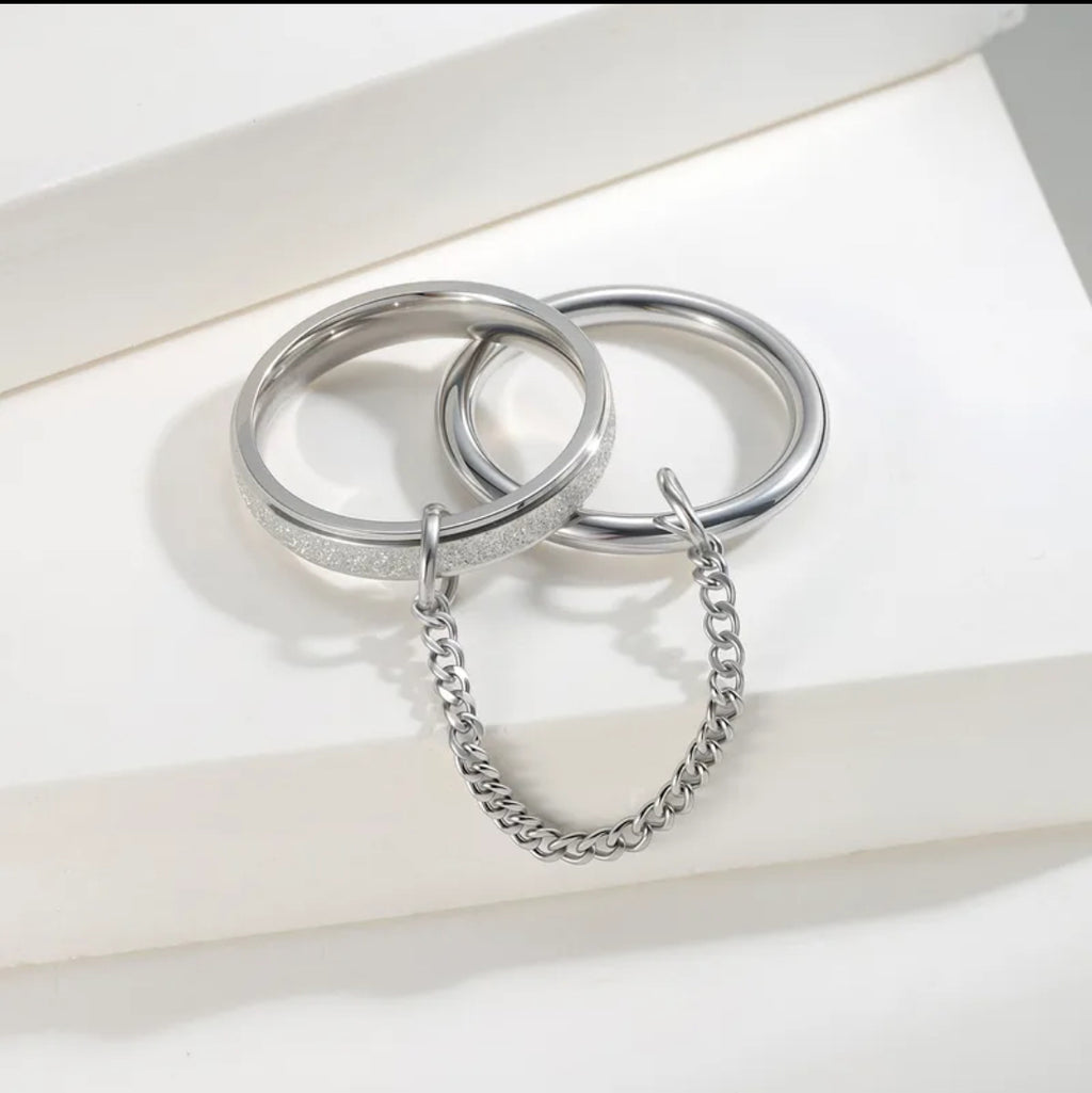 Aude Double Chain Ring  Gold & Silver