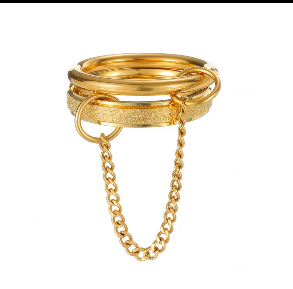 Aude Double Chain Ring  Gold & Silver