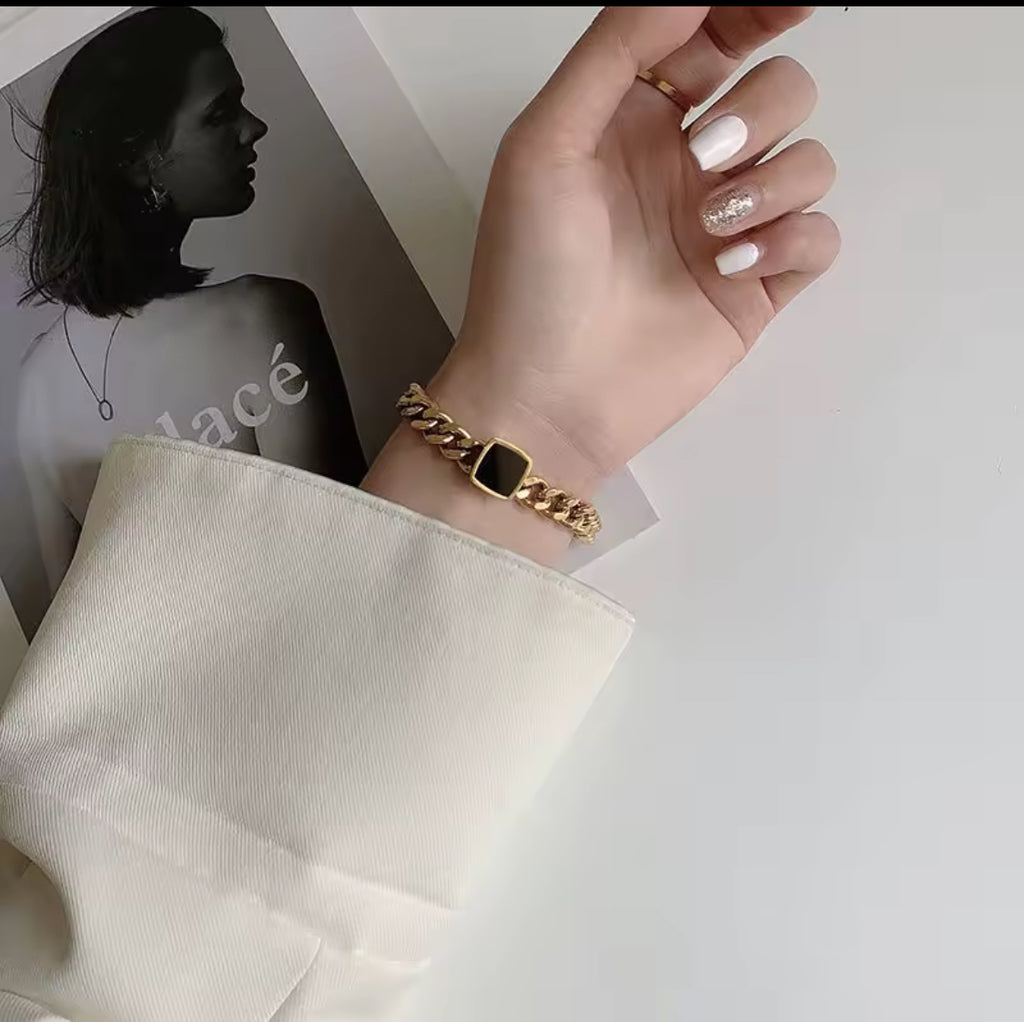 Elegant Black Square Bracelet & Ring Set