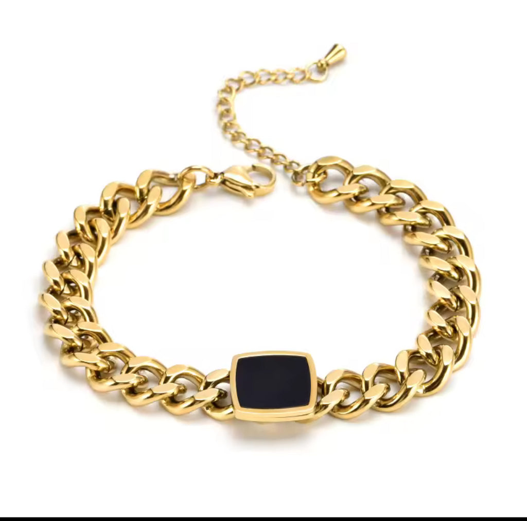 Elegant Black Square Bracelet & Ring Set