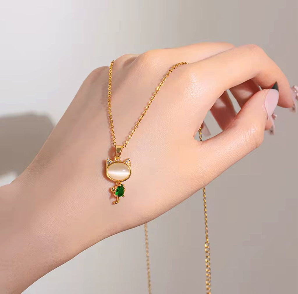 Shiny Cat Stone Collar Necklace