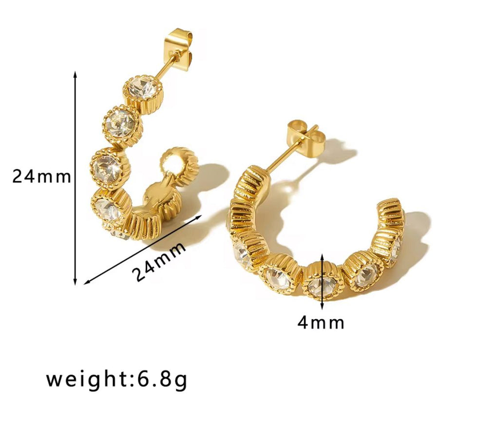 Crystal C Shape Hoops Earrings