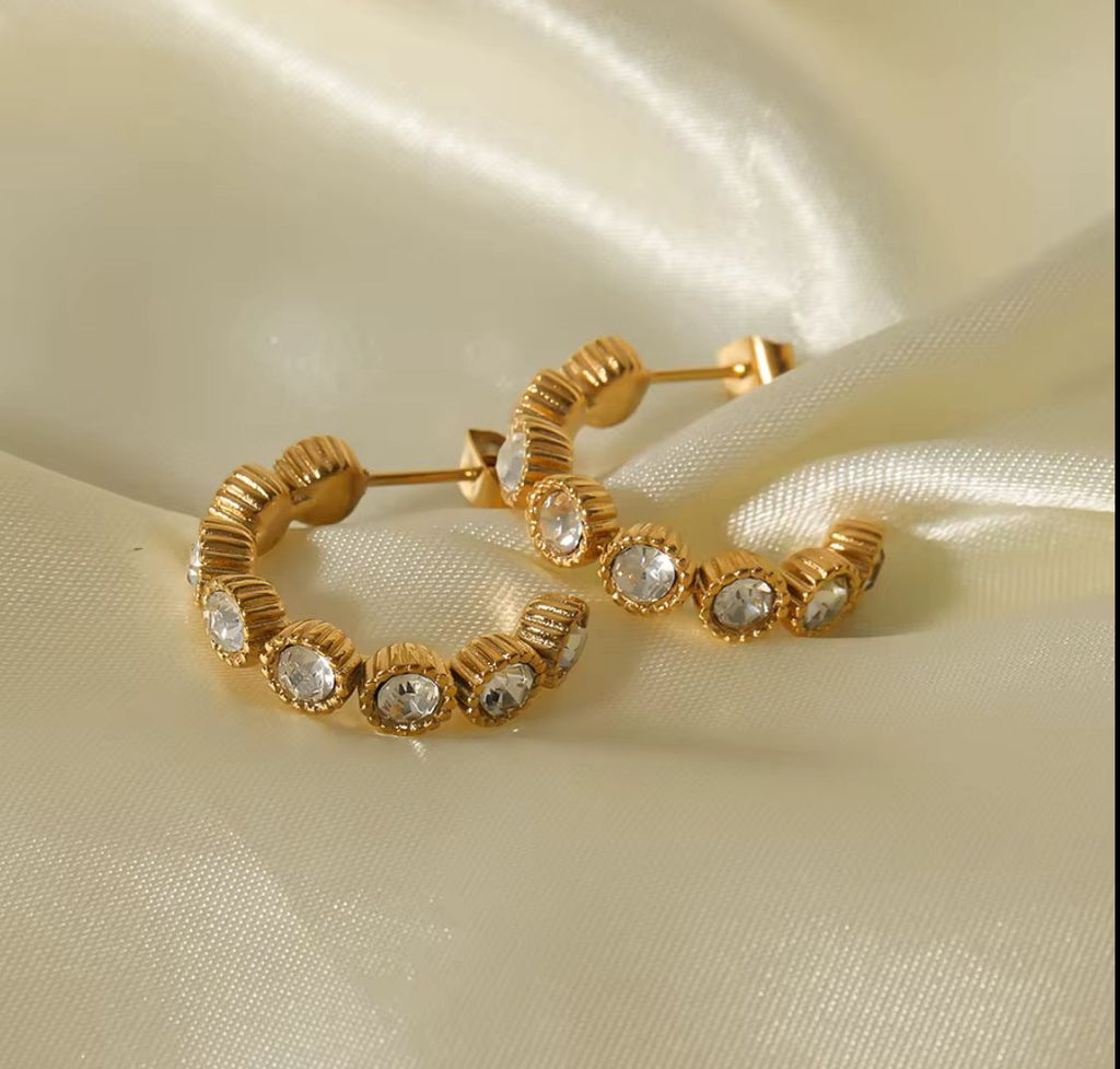 Crystal C Shape Hoops Earrings