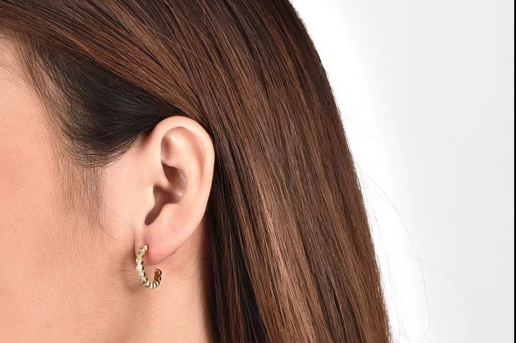 Crystal C Shape Hoops Earrings