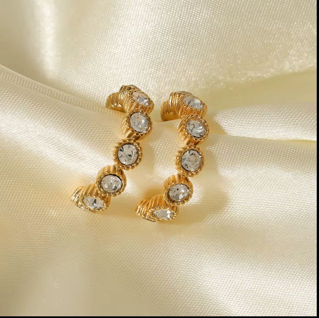 Crystal C Shape Hoops Earrings