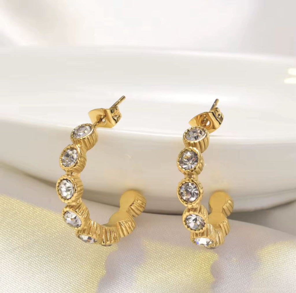 Crystal C Shape Hoops Earrings
