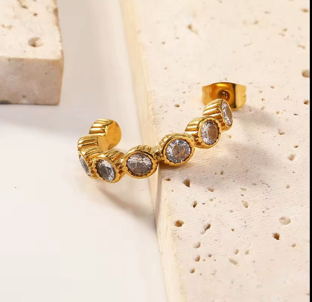 Crystal C Shape Hoops Earrings