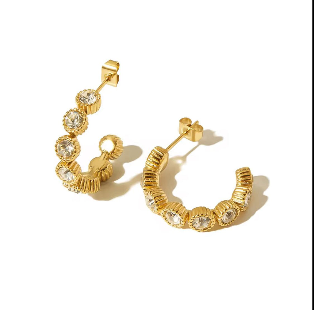 Crystal C Shape Hoops Earrings