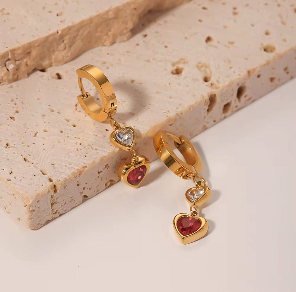 Double Hearts Pendants Huggie Earrings