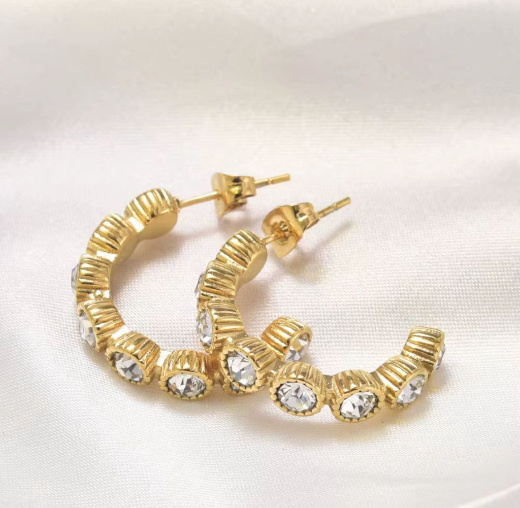 Crystal C Shape Hoops Earrings