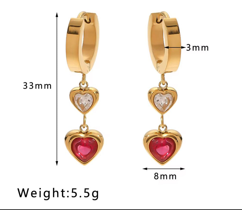 Double Hearts Pendants Huggie Earrings
