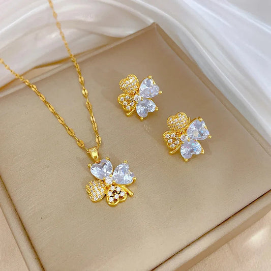 Four Leaf Clover Jewelry Set - 18K Golden Plated