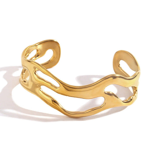 Wavy Open Cuff Bangle - 18K Gold Plated