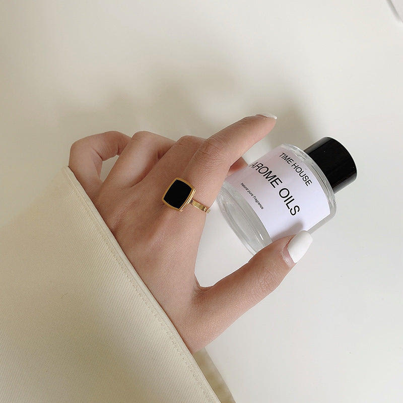 Elegant Black Square Bracelet & Ring Set