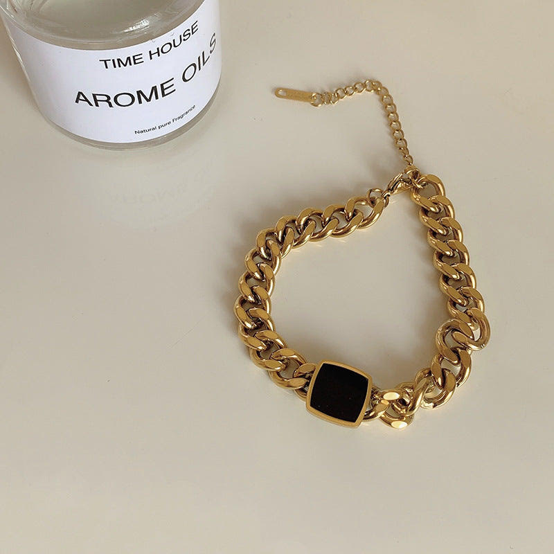 Elegant Black Square Bracelet & Ring Set