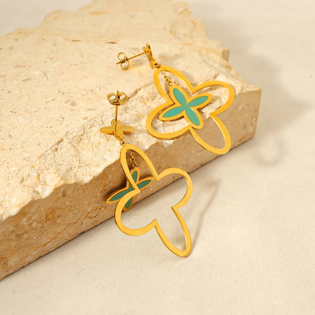 Emerald Clover Drop Earrings