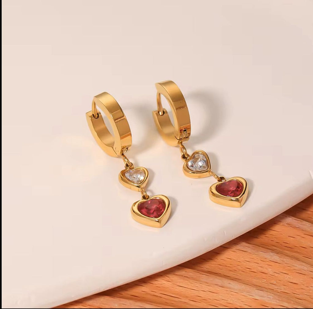 Double Hearts Pendants Huggie Earrings