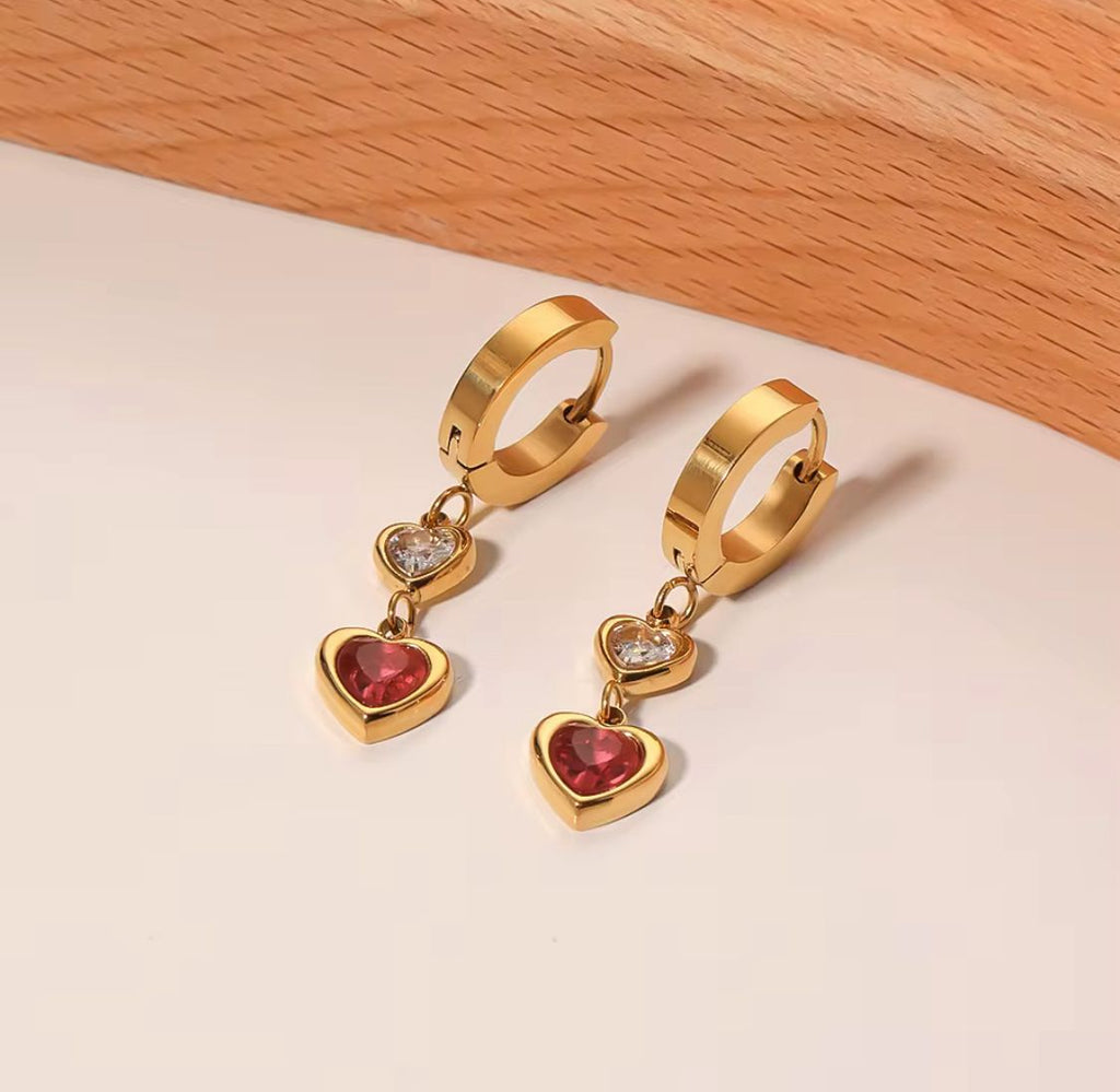Double Hearts Pendants Huggie Earrings