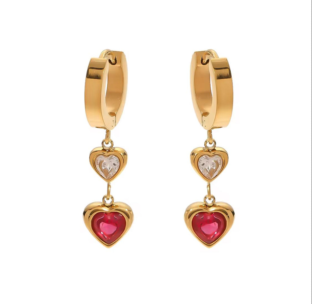 Double Hearts Pendants Huggie Earrings